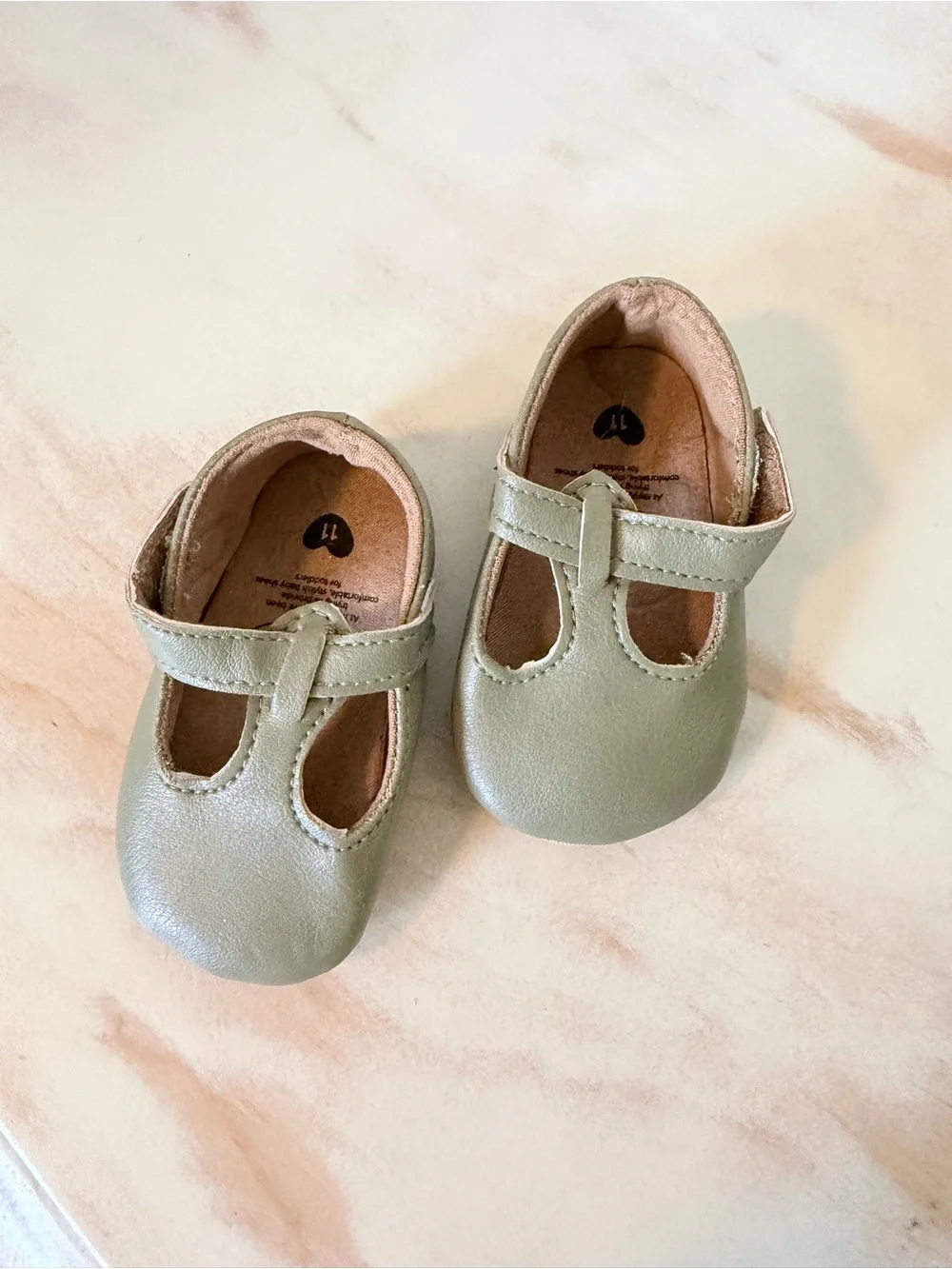 Baby T-Strap Mary Jane Shoes in Sage Green